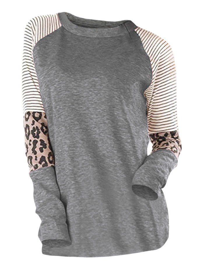 

Leopard Striped Longline Raglan Sleeve T-shirt, Gray