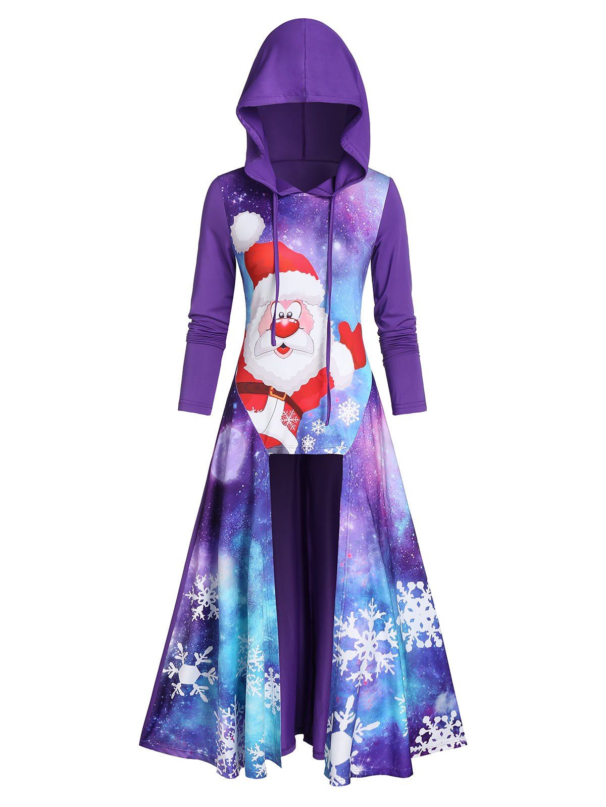 

High Low Santa Claus Printed Longline Hoodie, Purple iris