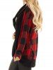 Hooded Plaid Open Front Cardigan -  