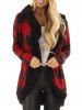 Hooded Plaid Open Front Cardigan -  