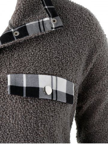 

Plus Size Fluffy Plaid Trim Sweatshirt, Ash gray