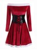 Plus Size Off Shoulder Velvet Dress With Lace Up Corset Belt -  