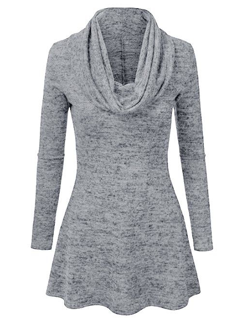 

Cowl Neck Heathered Long Sleeves Tee, Gray cloud