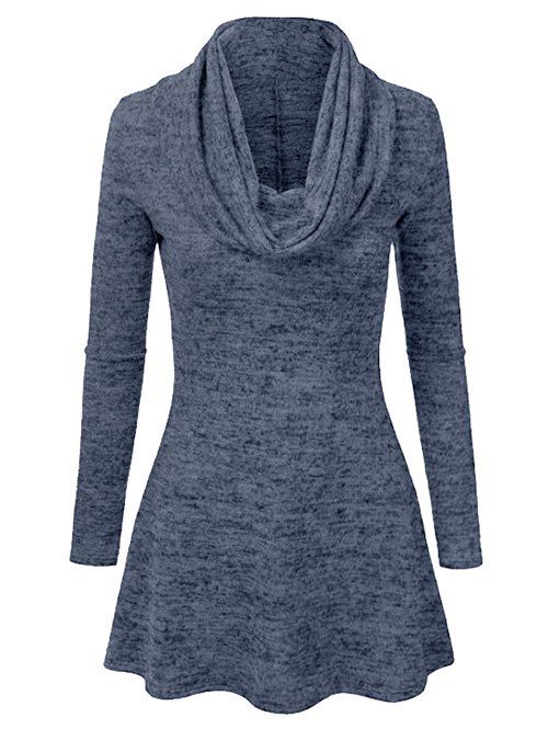 

Cowl Neck Heathered Long Sleeves Tee, Midnight blue