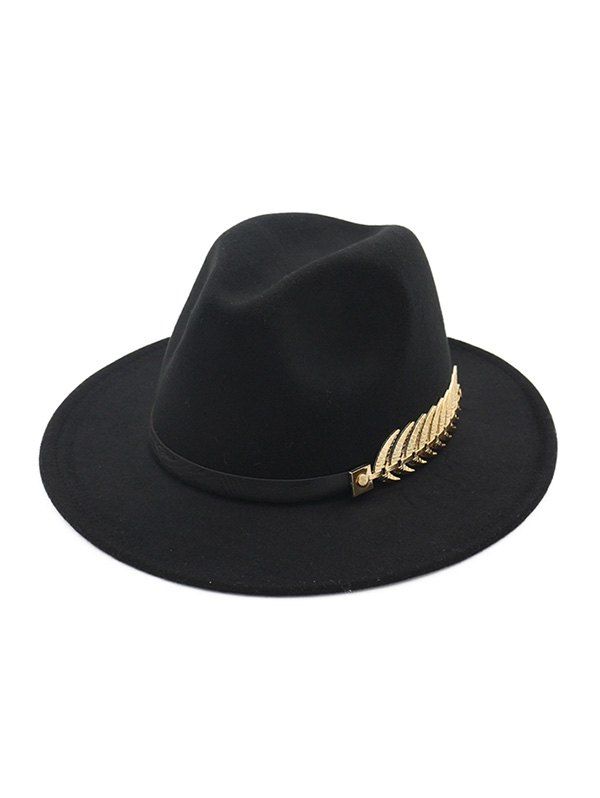

Leaf Embellished Jazz Hat, Black