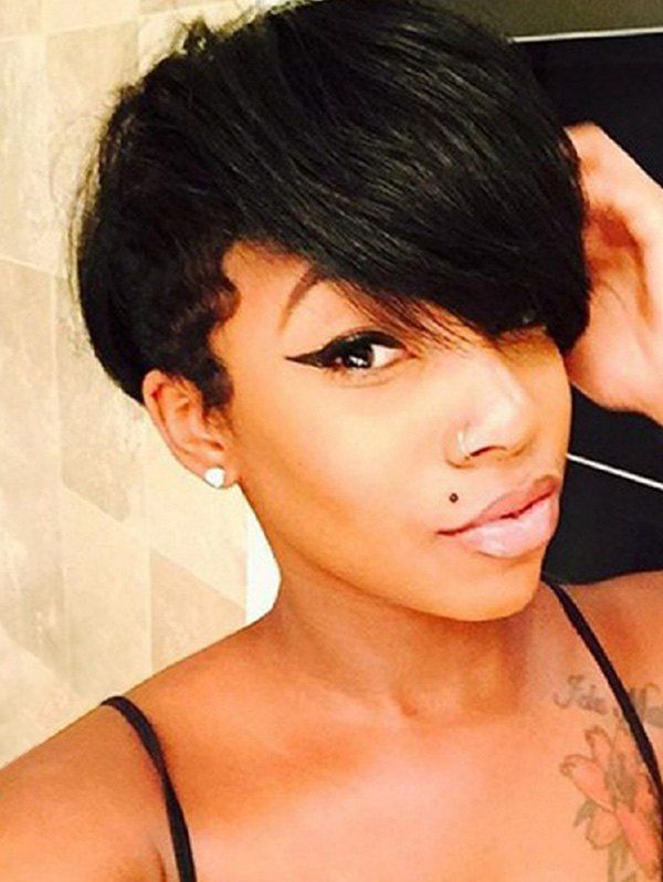 

Inclined Fringe Synthetic Straight Short Wig, Black