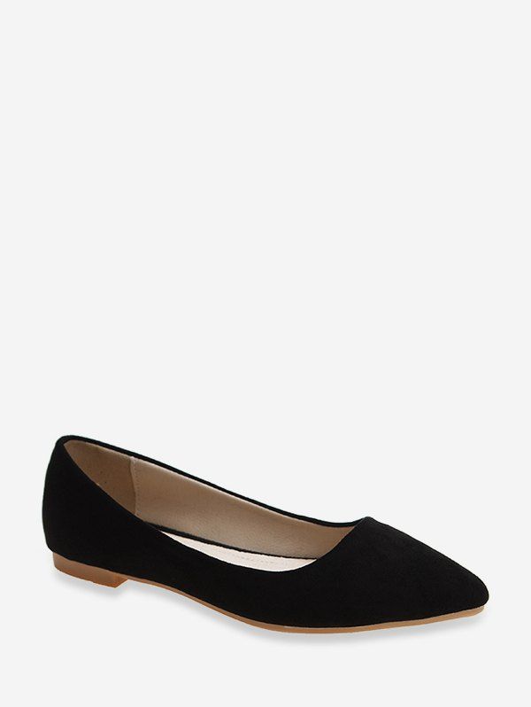 

Pointed Toe Low Heel Suede Flats, Black