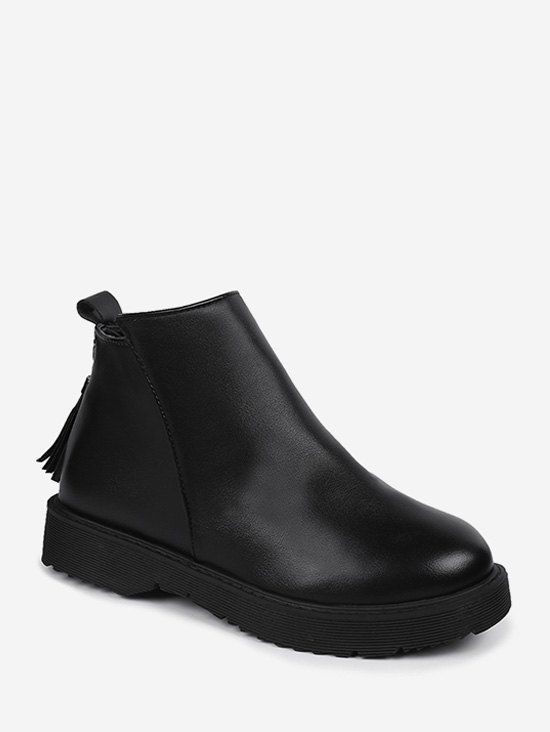 

Tasseled PU Leather Ankle Bootes, Black