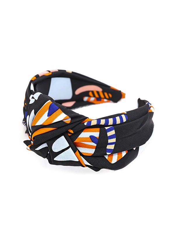 

Stripe Print Knot Fabric Wide Hairband, Black