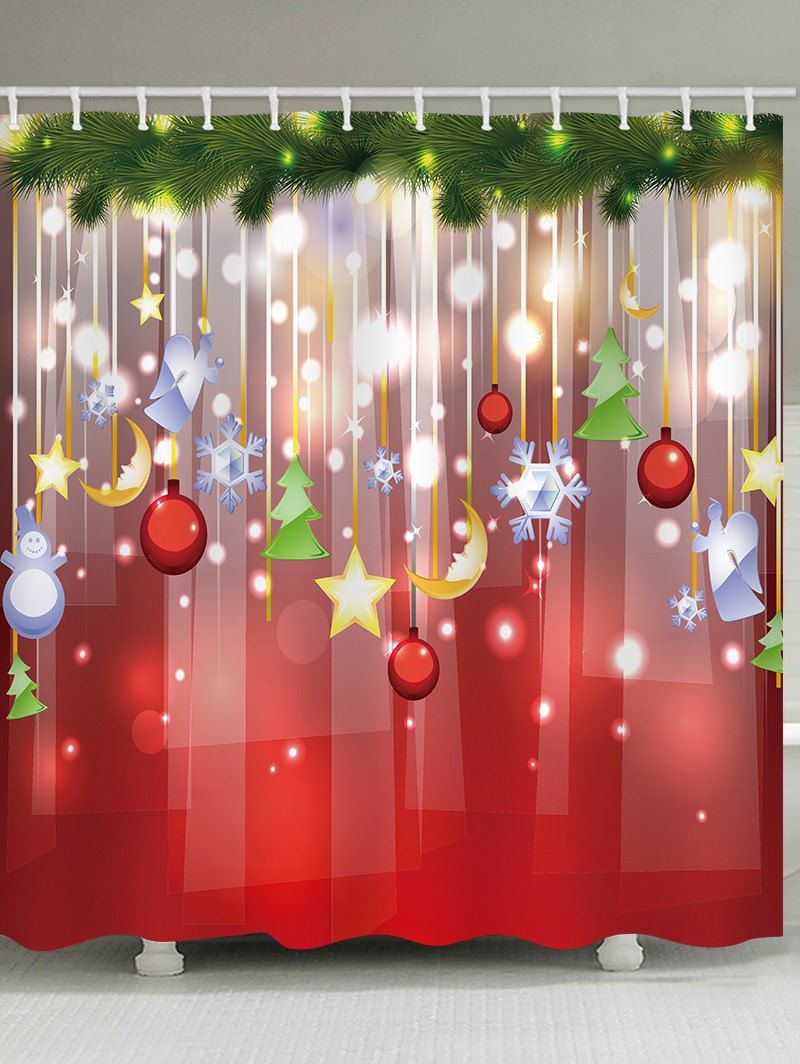 

Christmas Snowflake Ball Star Waterproof Bath Curtain, Multi