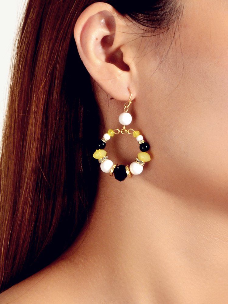 

Rhinestone Beaded Circle Drop Earrings, Acu camouflage