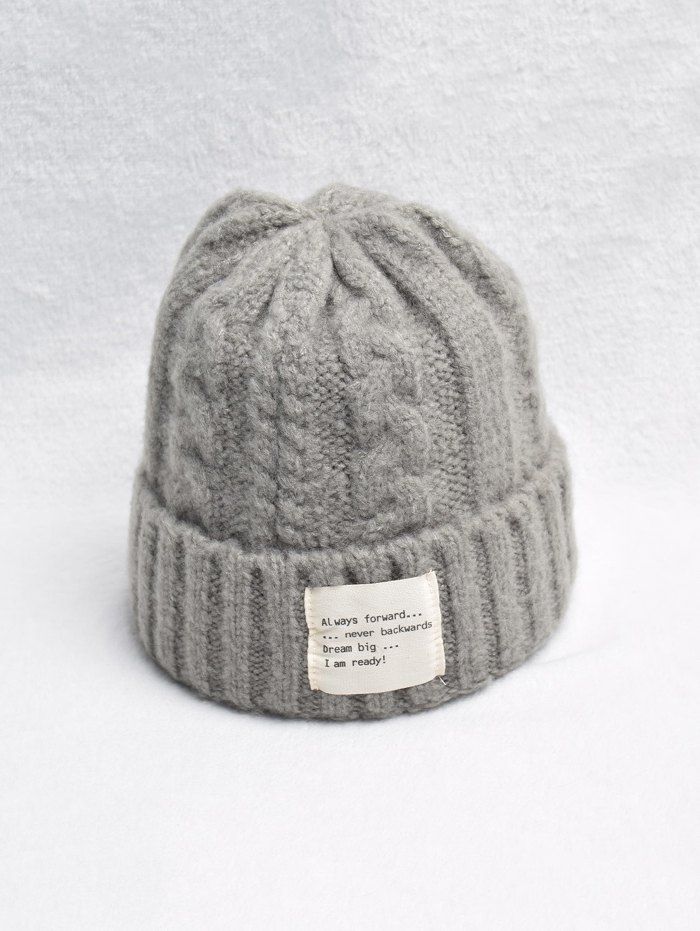 

Casual Turn Up Edge Knitted Braid Hat, Battleship gray