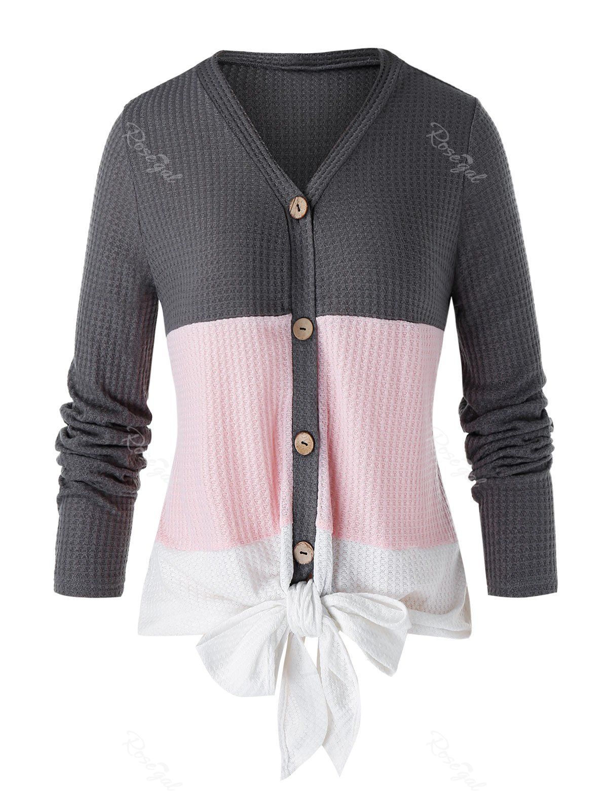 

Plus Size Colorblock Front Knot Cardigan, Multi