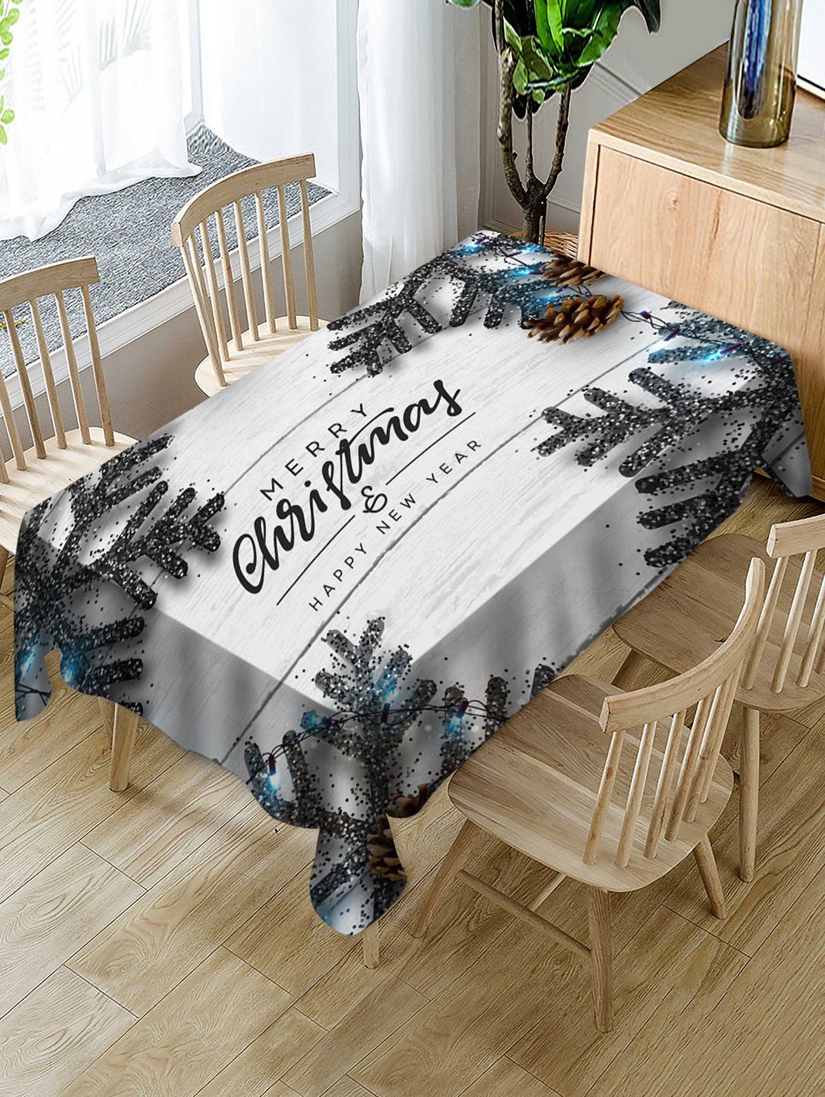 

Merry Christmas Wooden Fabric Waterproof Table Cloth, Multi
