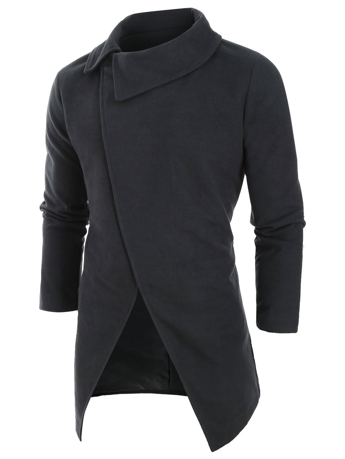 

Solid Color Split Design Long-sleeved Duffle Coat, Carbon gray