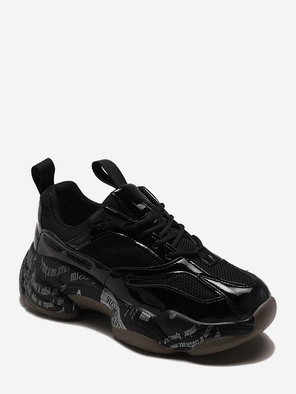 

PU Leather Trim Platform Outdoor Sneakers, Black