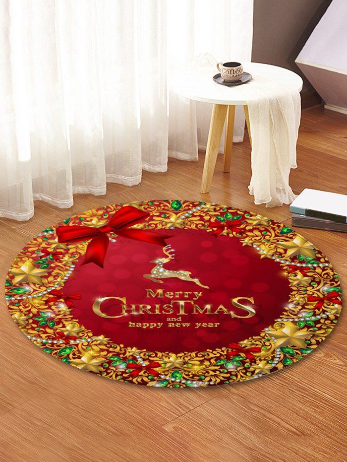 

Christmas Deer Star Round Floor Rug, Lava red