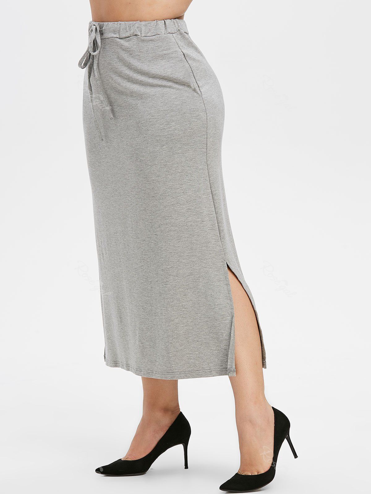 

Plus Size Drawstring Maxi Straight Skirt, Gray