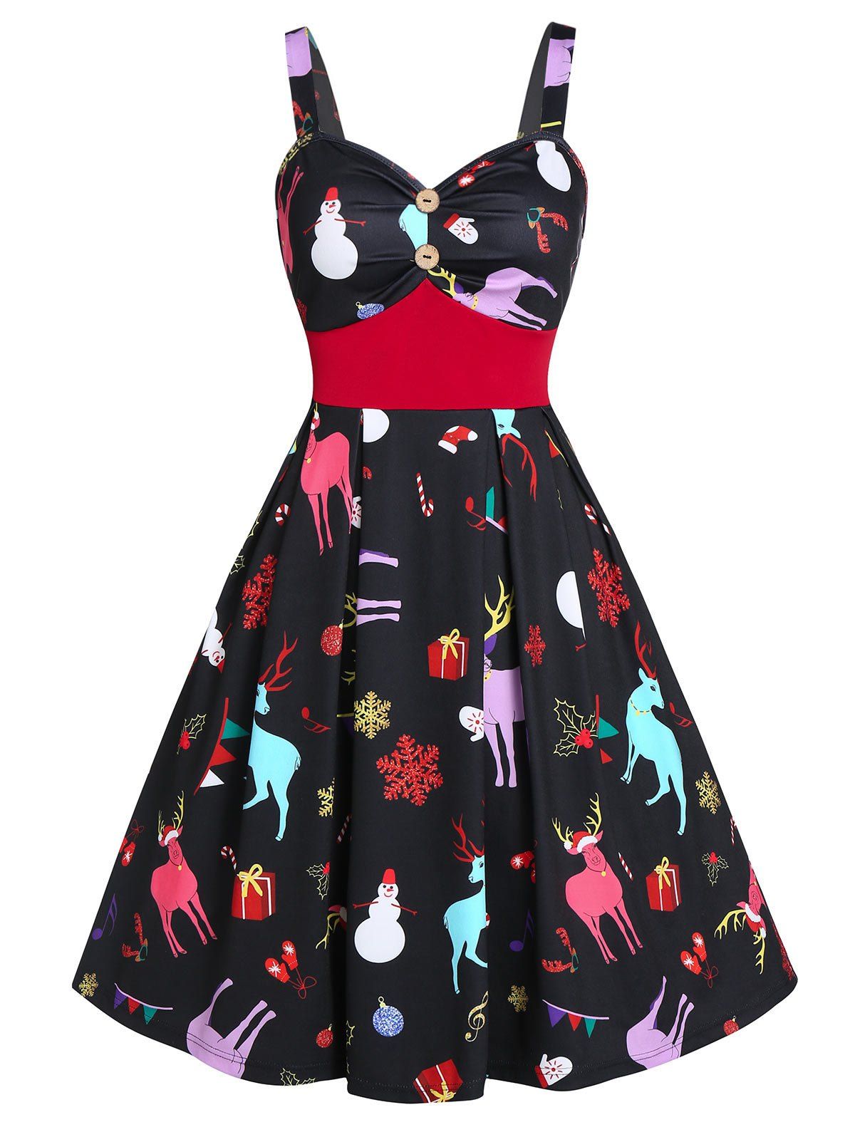 

Vintage Sweetheart Neck Christmas Print Pin Up Dress, Black