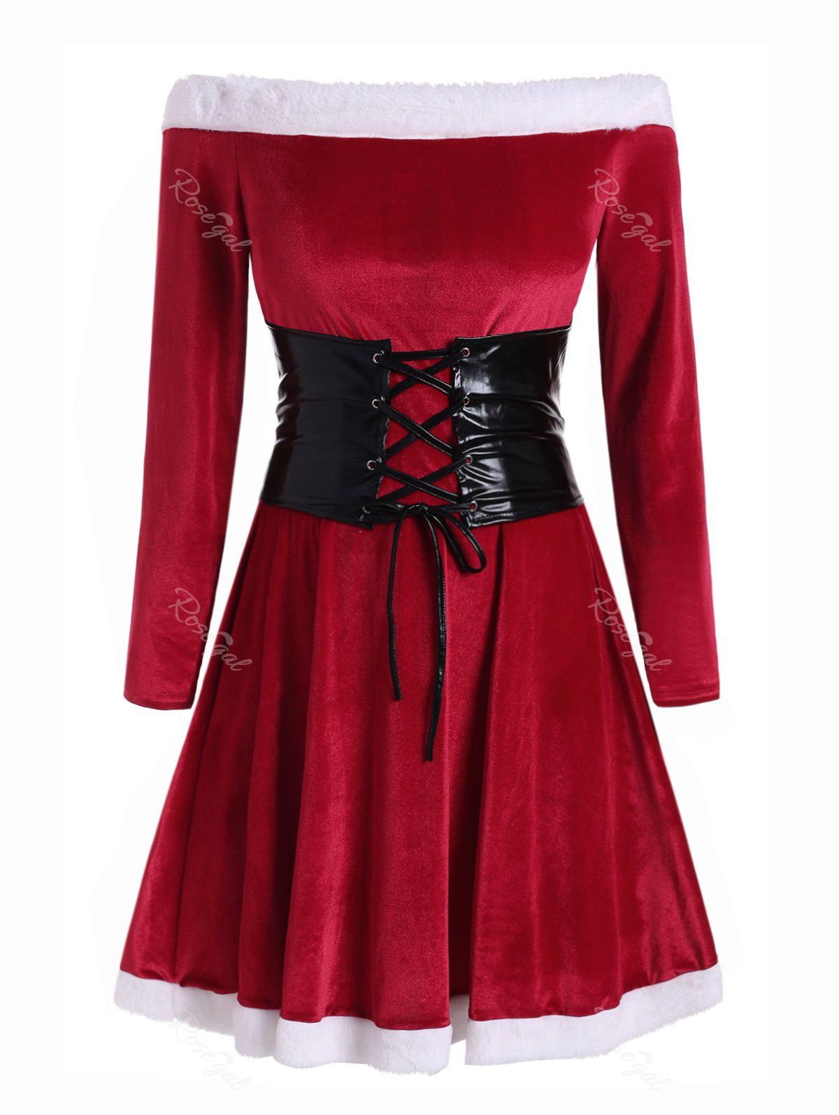 Hot Plus Size Off Shoulder Velvet Dress With Lace Up Corset Belt  