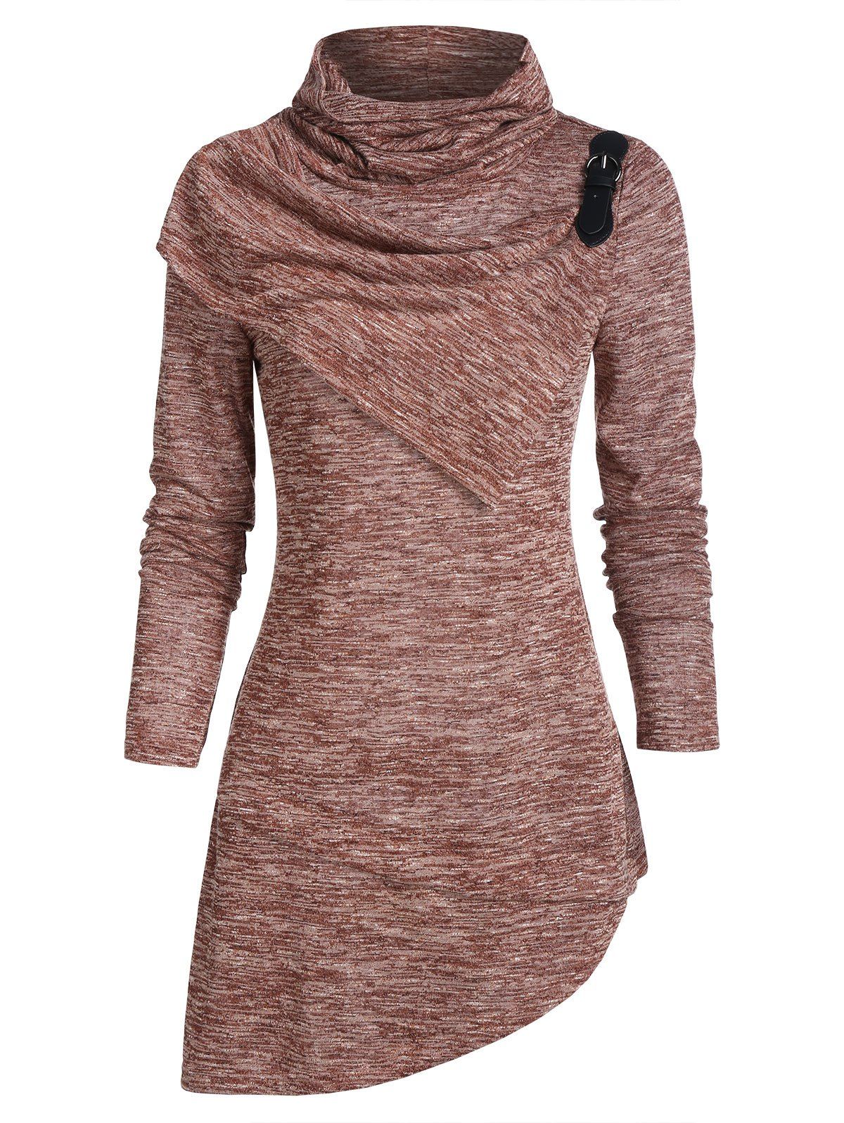 

Cowl Neck Overlay Asymmetrical Marled Knitwear, Orange salmon