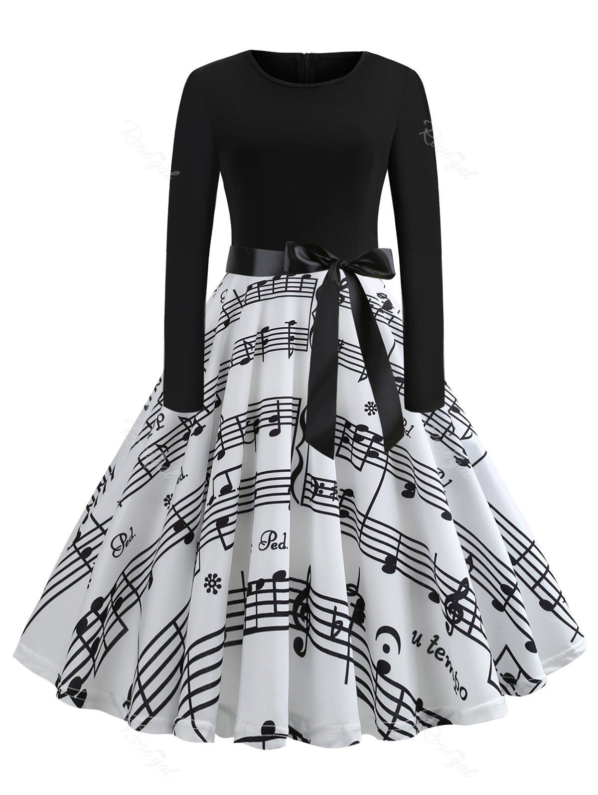 

Plus Size Musical Note Print Vintage Dress, Black