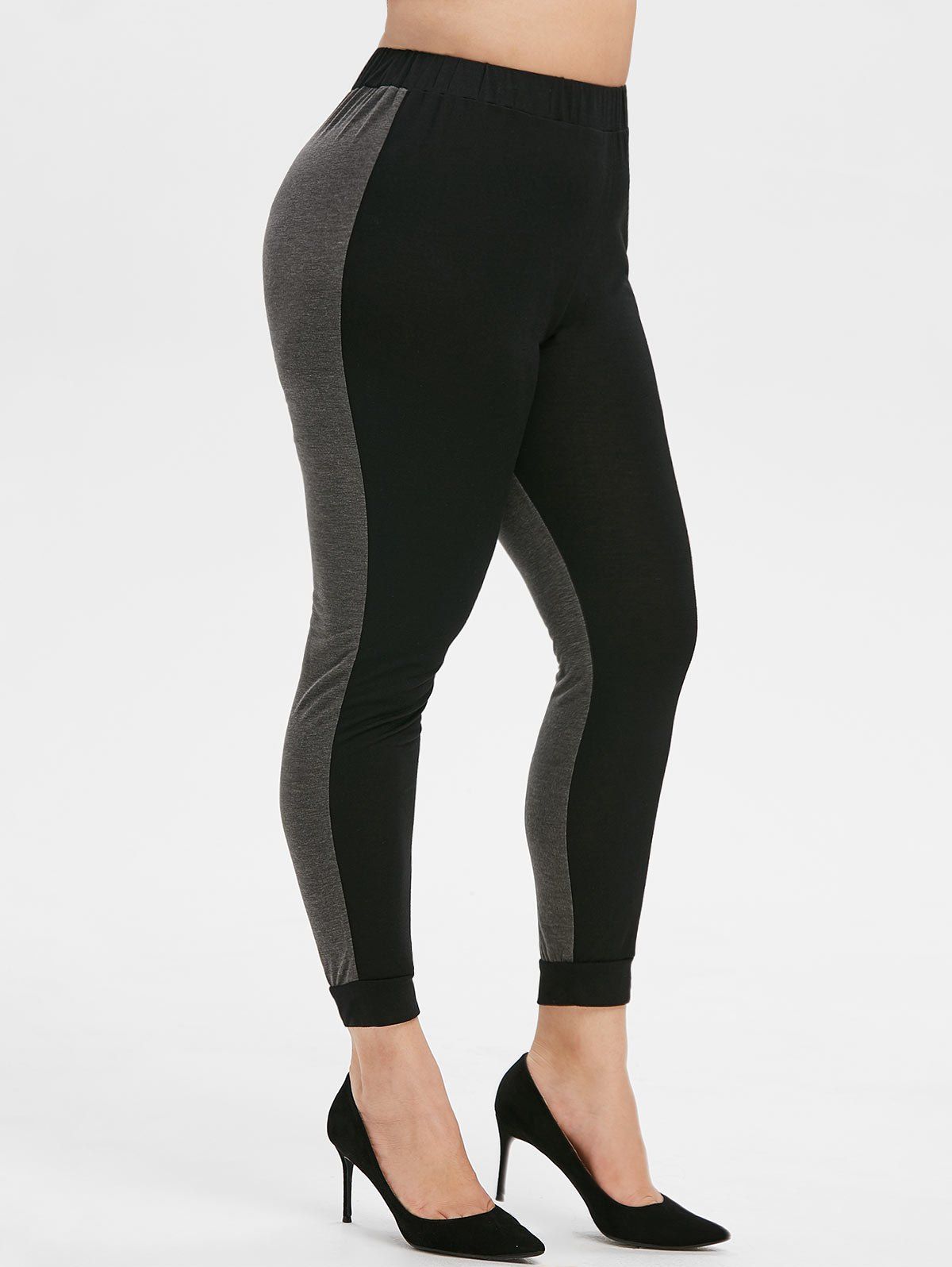 

Plus Size Two Tone High Waisted Jogger Pants, Cloudy gray