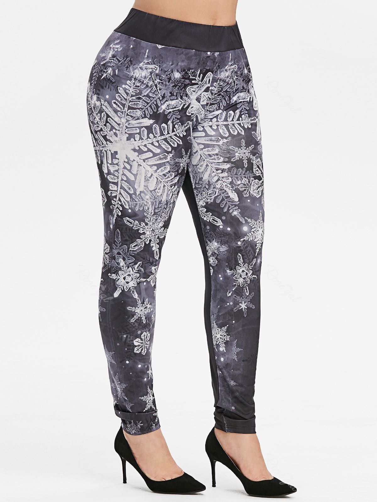 

Plus Size Christmas Snowflake Print Skinny Leggings, Black
