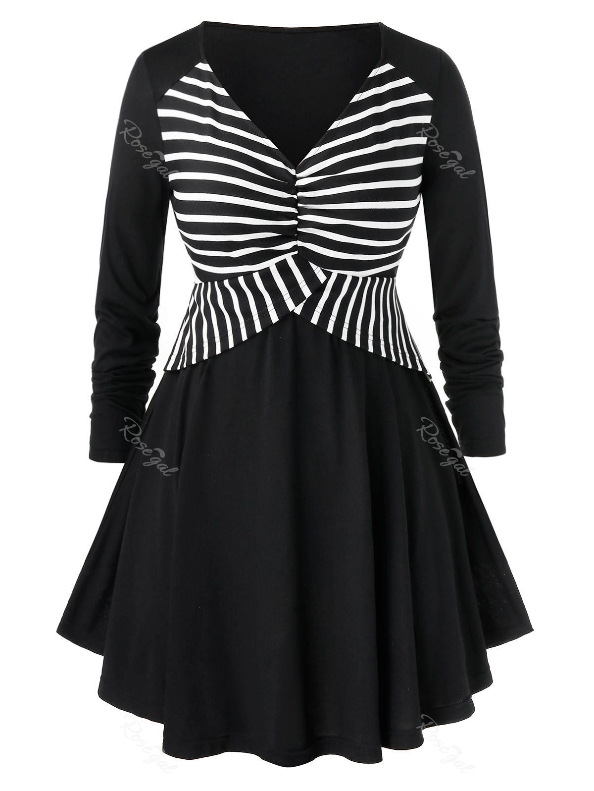 

Plus Size Ruched Stripe Empire Waist Tee, Black