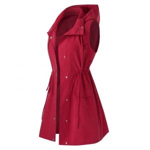 

Plus Size Drawstring Lace-Up Hooded Waistcoat, Cherry red