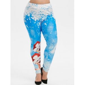 

Plus Size Christmas Snowflake Cat Print Leggings, Crystal blue