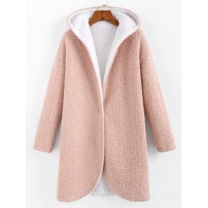 

Faux Fur Hooded Longline Teddy Coat, Pink