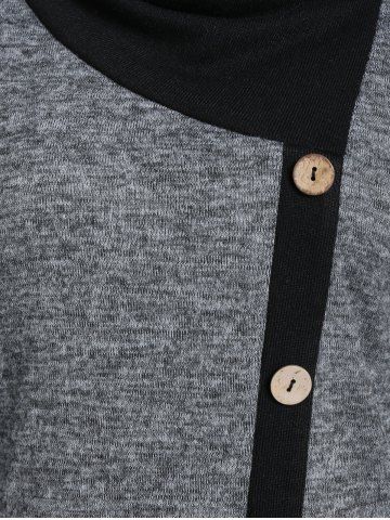 

Asymmetric Mock Button Heathered T-shirt, Carbon gray