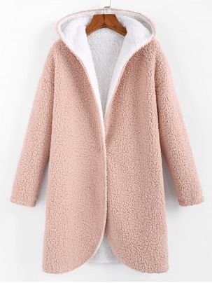 Faux Fur Hooded Longline Teddy Coat