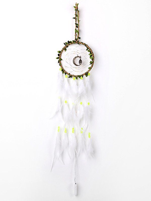 

Handmade Moon Tree Leaves LED Light Feather Dream Catcher, White