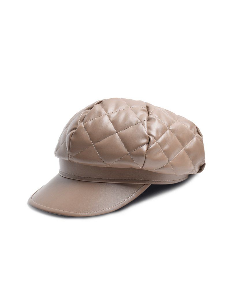 

Solid PU Quilted Casual Cap, Tan