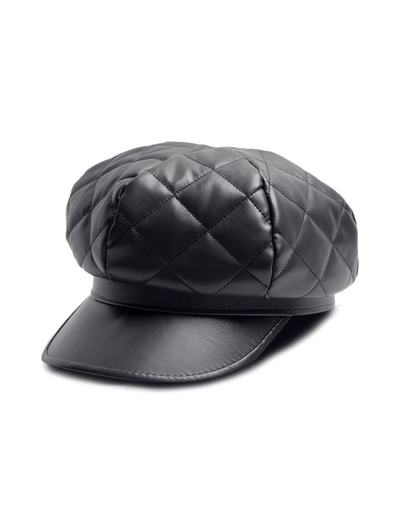 

Solid PU Quilted Casual Cap, Black
