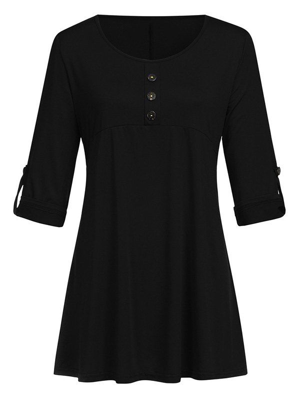 

Buttoned Roll Sleeve Top, Black