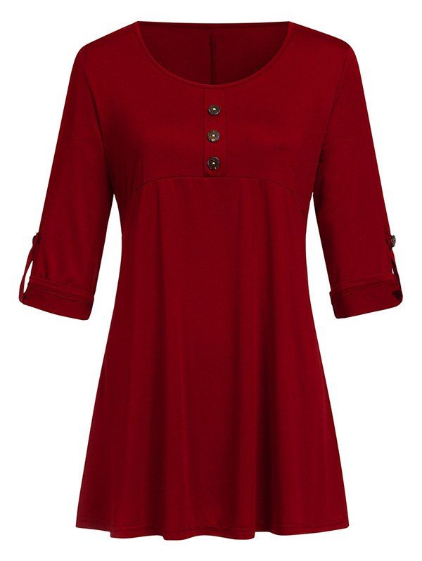 

Buttoned Roll Sleeve Top, Red wine