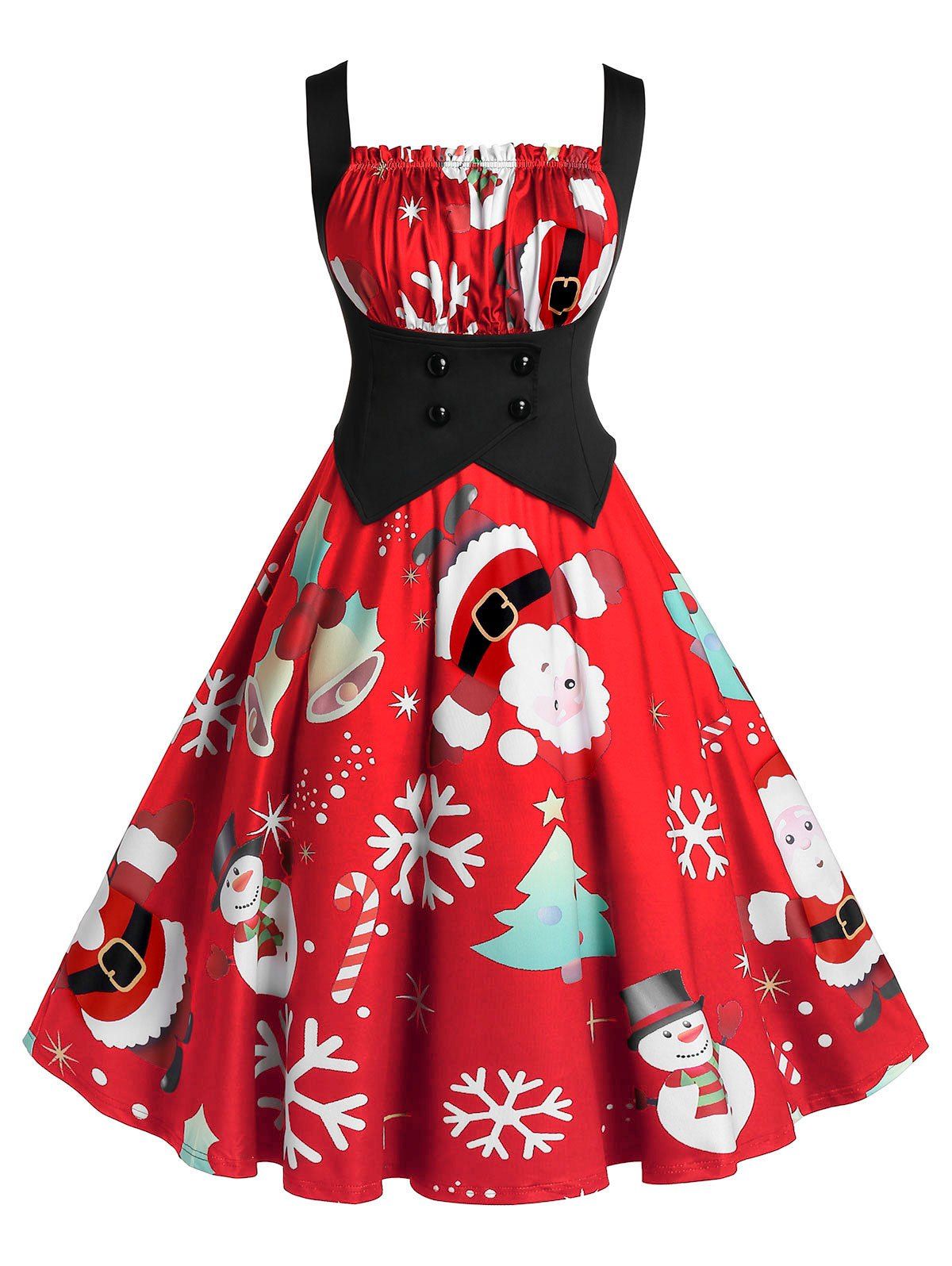 Trendy Plus Size A Line Pleated Christmas Printed Dress  