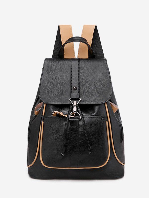 

Contrast Piped Casual Drawstring Backpack, Black