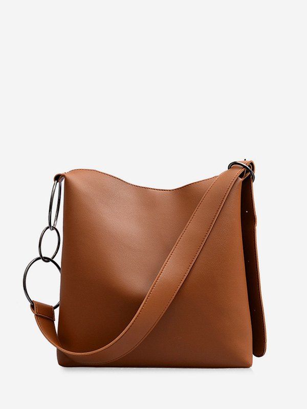 

2 Piece Metal Circle PU Leather Shoulder Bag Set, Brown
