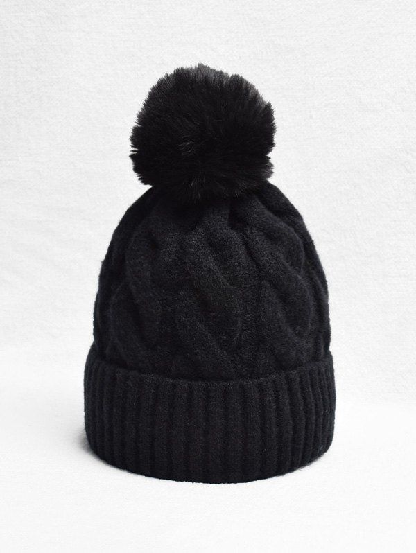 womens black knitted bobble hat