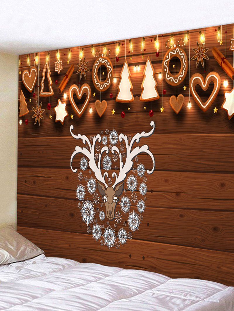 

Christmas Elk Wood Grain Print Wall Tapestry, Coffee