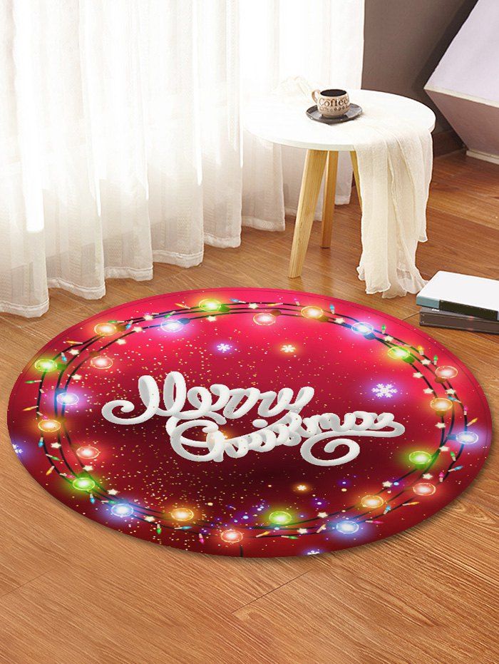 

Merry Christmas Light Pattern Round Floor Rug, Red wine