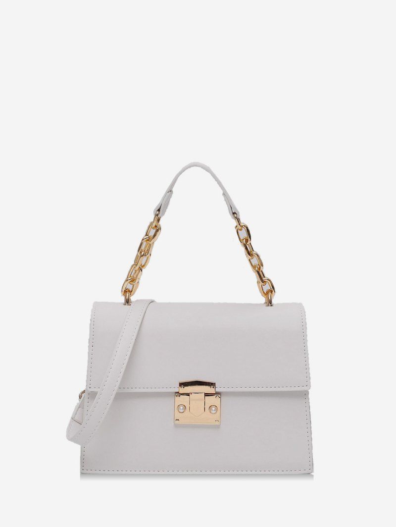 

Chain Handle Square Flap Crossbody Bag, White