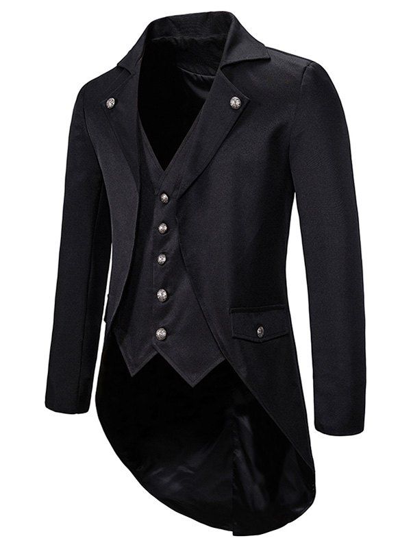 

High Low Back Split Tuxedo Coat, Black