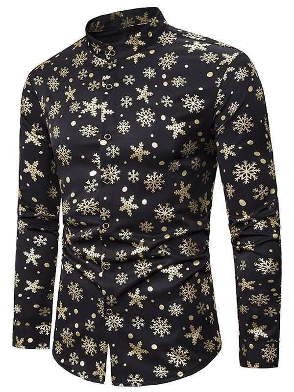

Snowflake Gilding Printed Long Sleeves Shirt, Gold