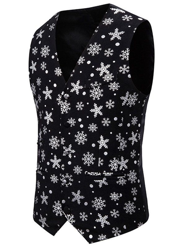 

Christmas Snowflake Print Single Breasted Tuxedo Vest, Silver
