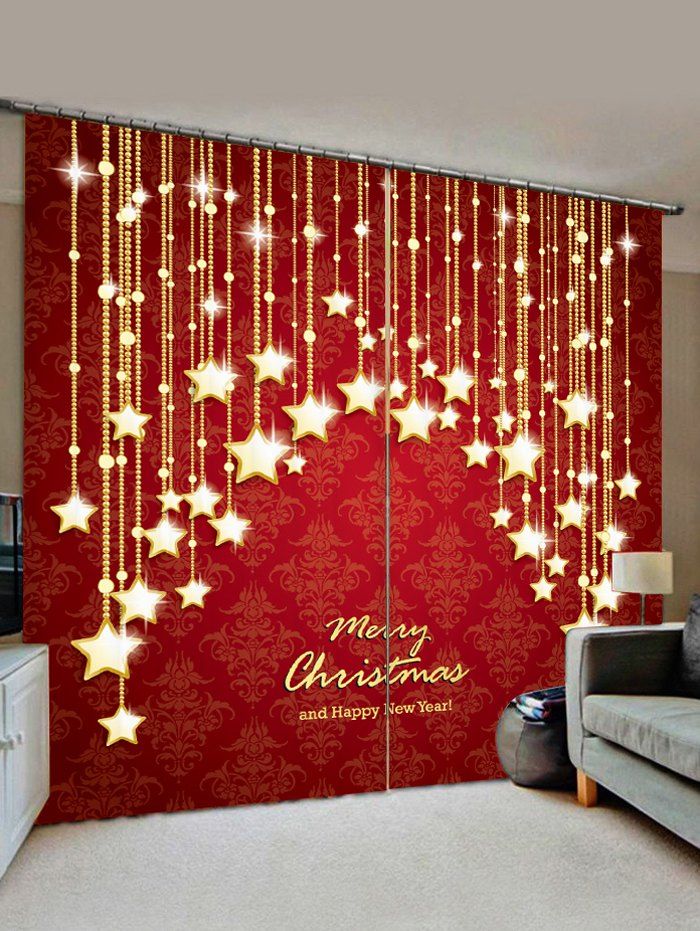 

Merry Christmas Star Pattern Window Curtains, Lava red